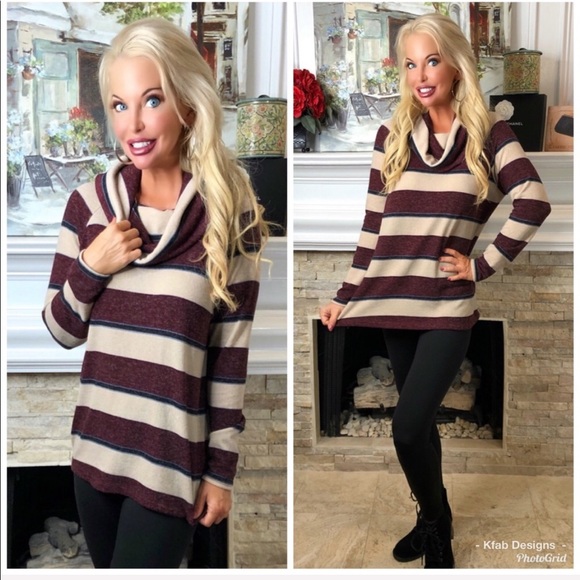 🥰Soft! Multi Stripe Brushed Fabric Cowl Neck Top! - Picture 6 of 6